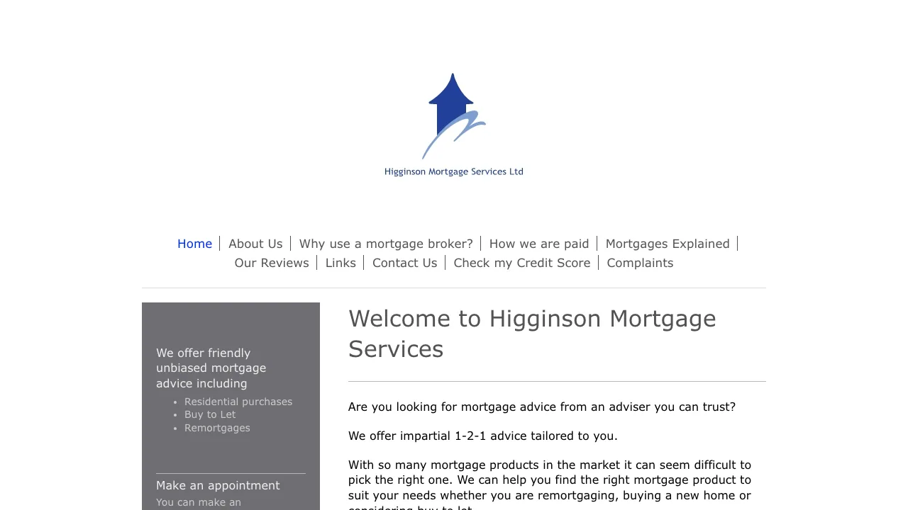 Higginson Mortgage Services Ltd website preview