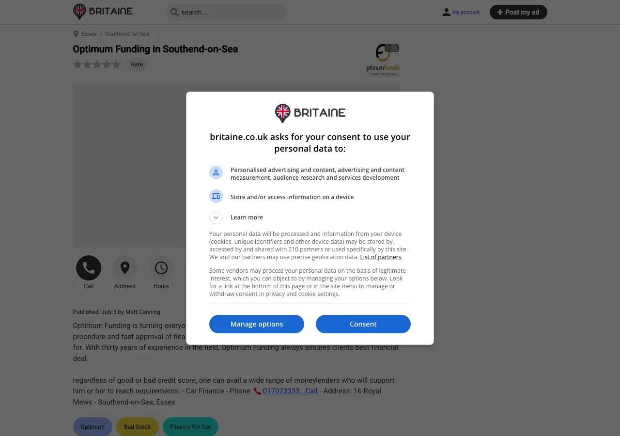 Optimum Funding website preview
