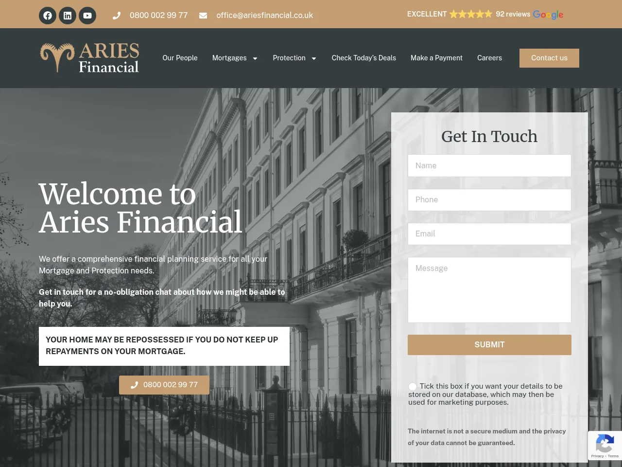 Aries Financial website preview