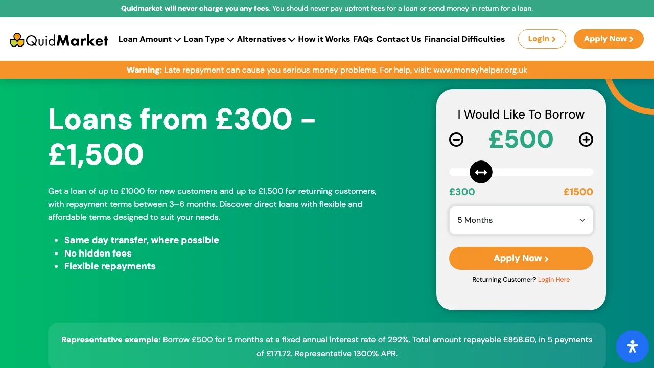 QuidMarket Loans UK website preview