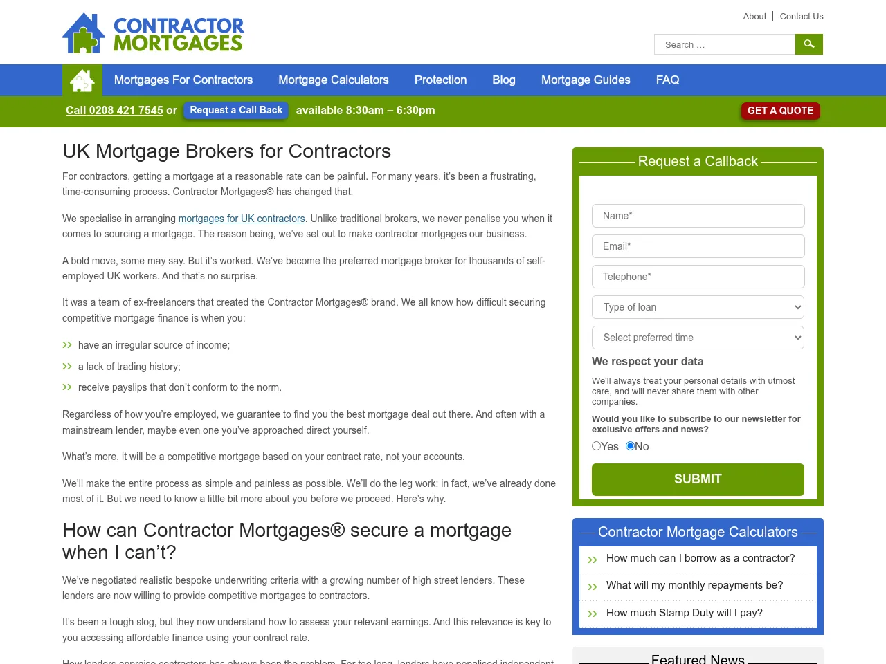 Contractor Mortgages website preview