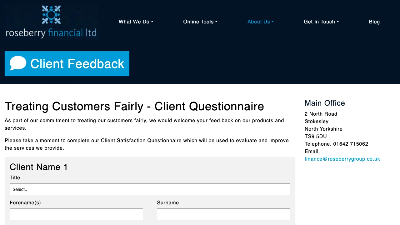 roseberryfinancial website preview