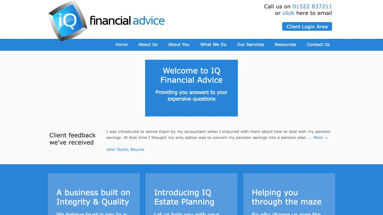 IQ Financial Advice website preview