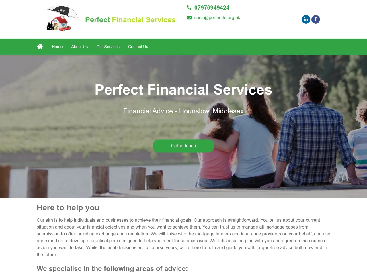 Perfect Financial Services website preview