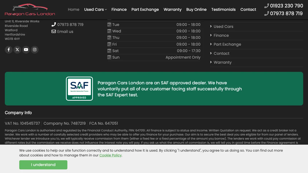 Paragon Cars London website preview