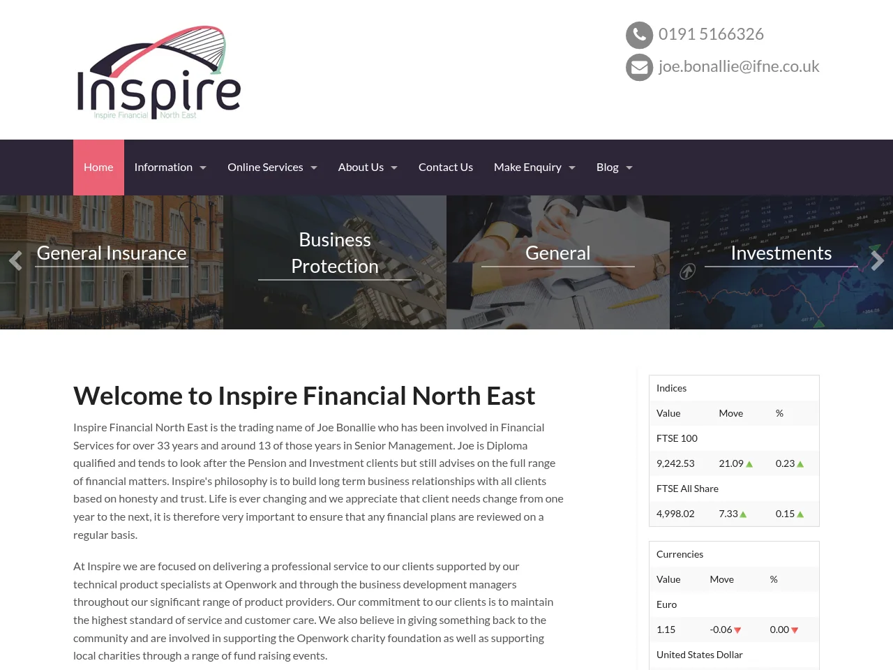 Inspire Financial North East website preview