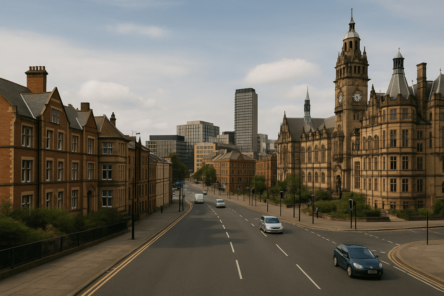AI-generated aerial-style hero image for Sheffield