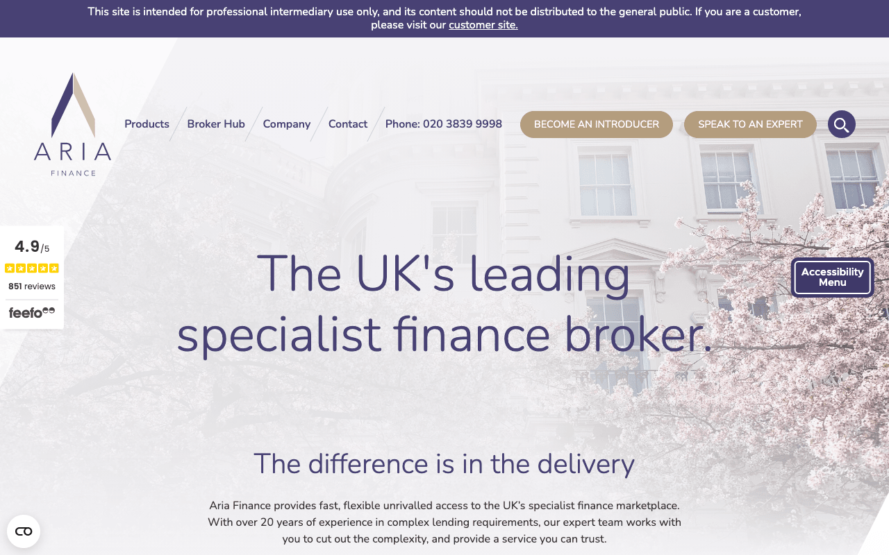 Aria Finance website