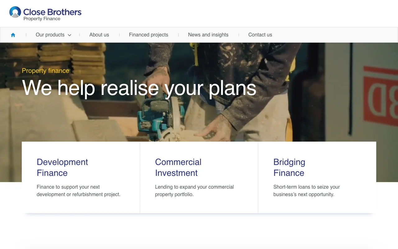 Close Brothers Property Finance website preview