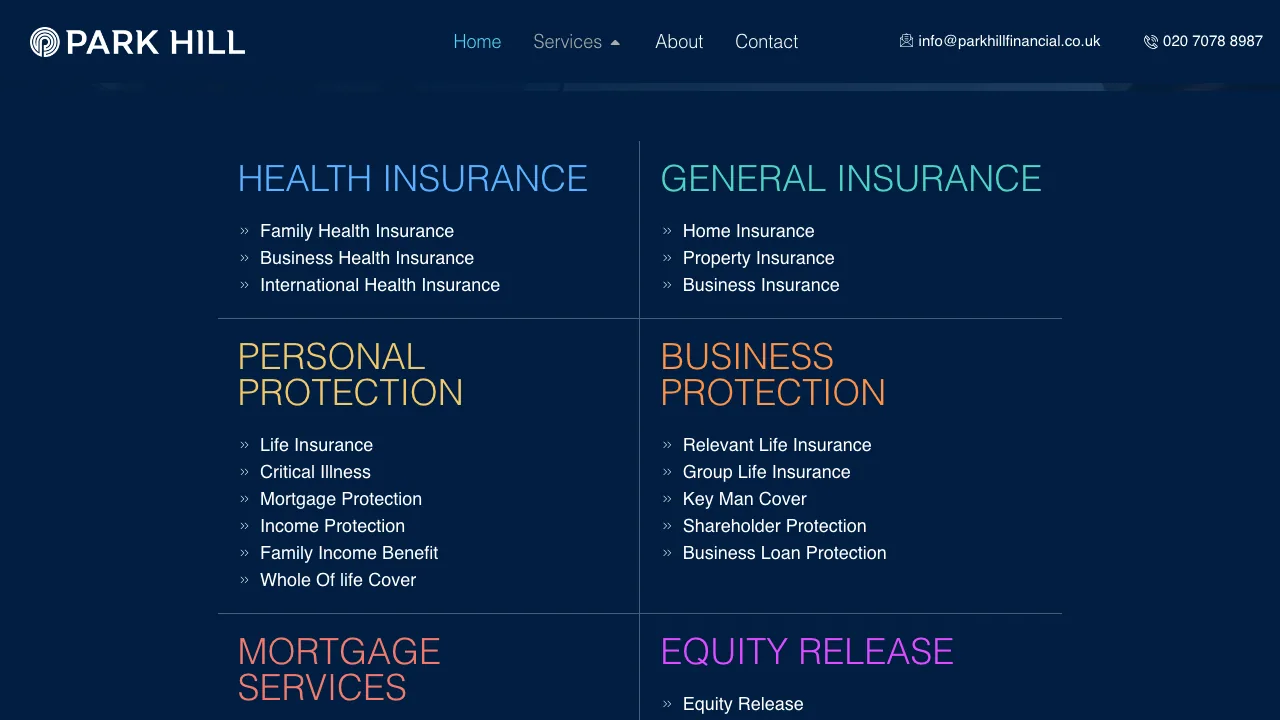 Park Hill Financial / Park Hill Equity Release website preview