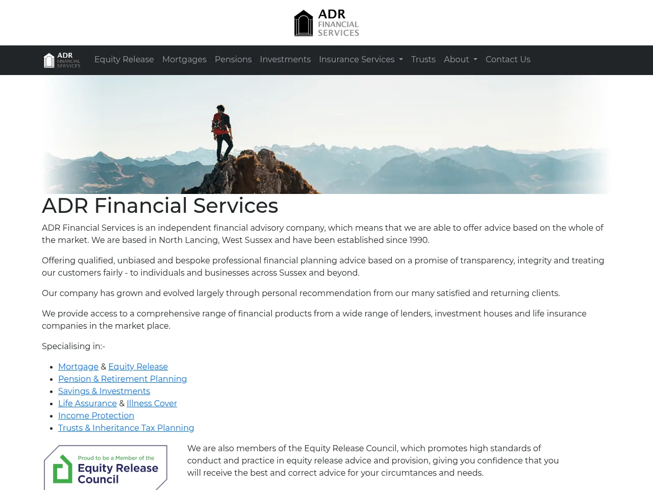 ADR Financial Services website preview