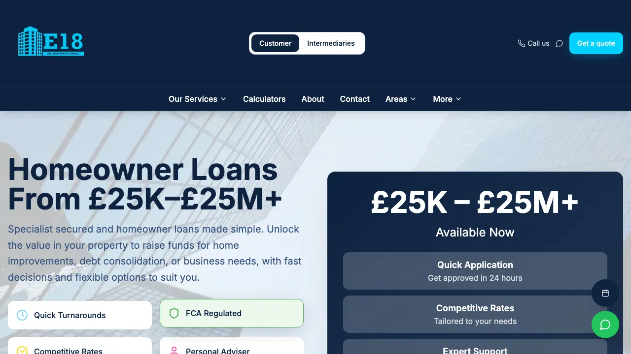 E18 Specialist Property Finance website preview