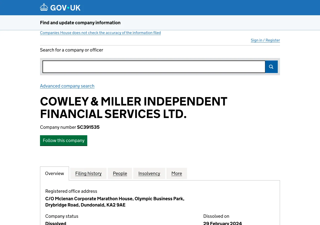 Cowley & Miller Independent Financial Services Ltd website preview