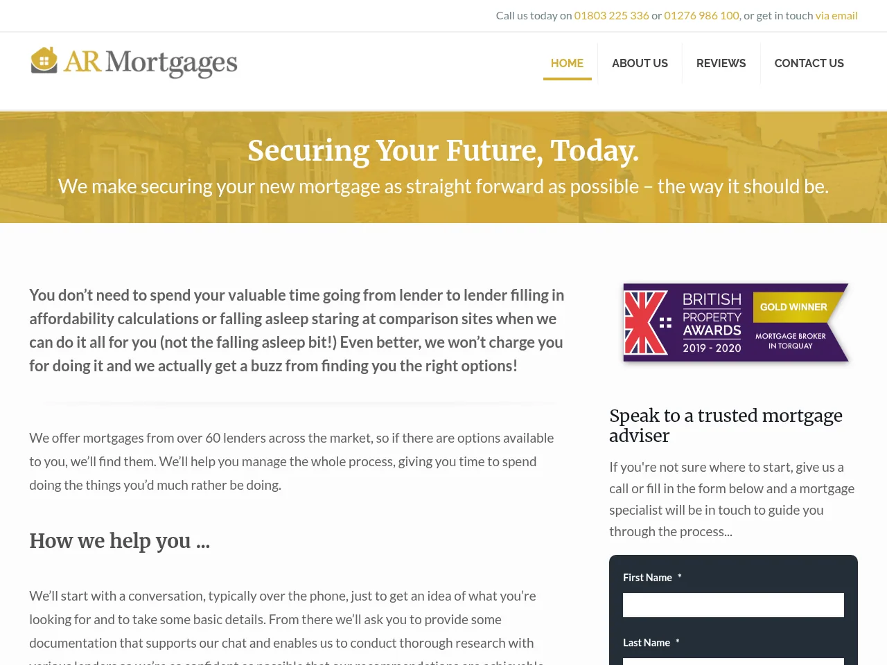 A R Mortgages Ltd website preview