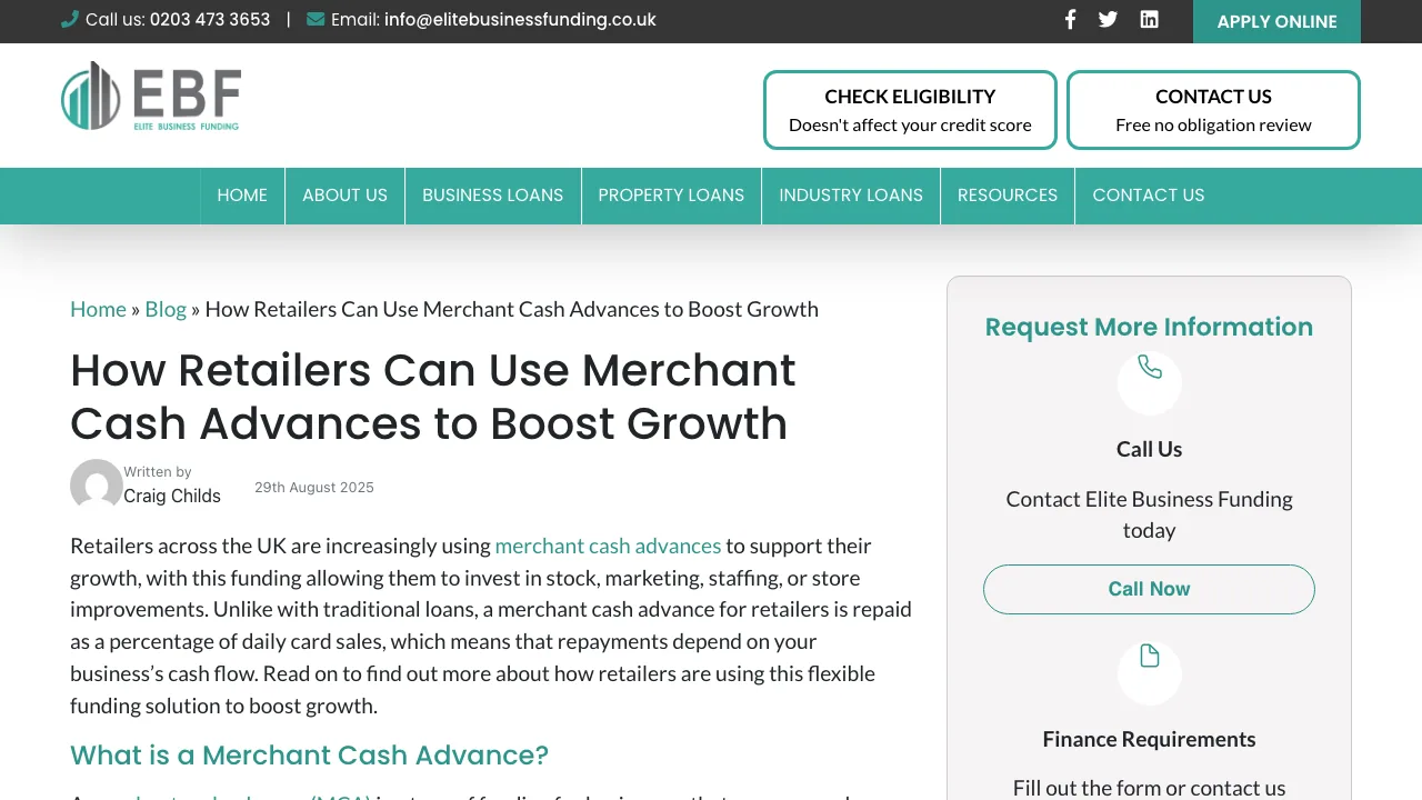 Elite Business Funding Ltd website preview