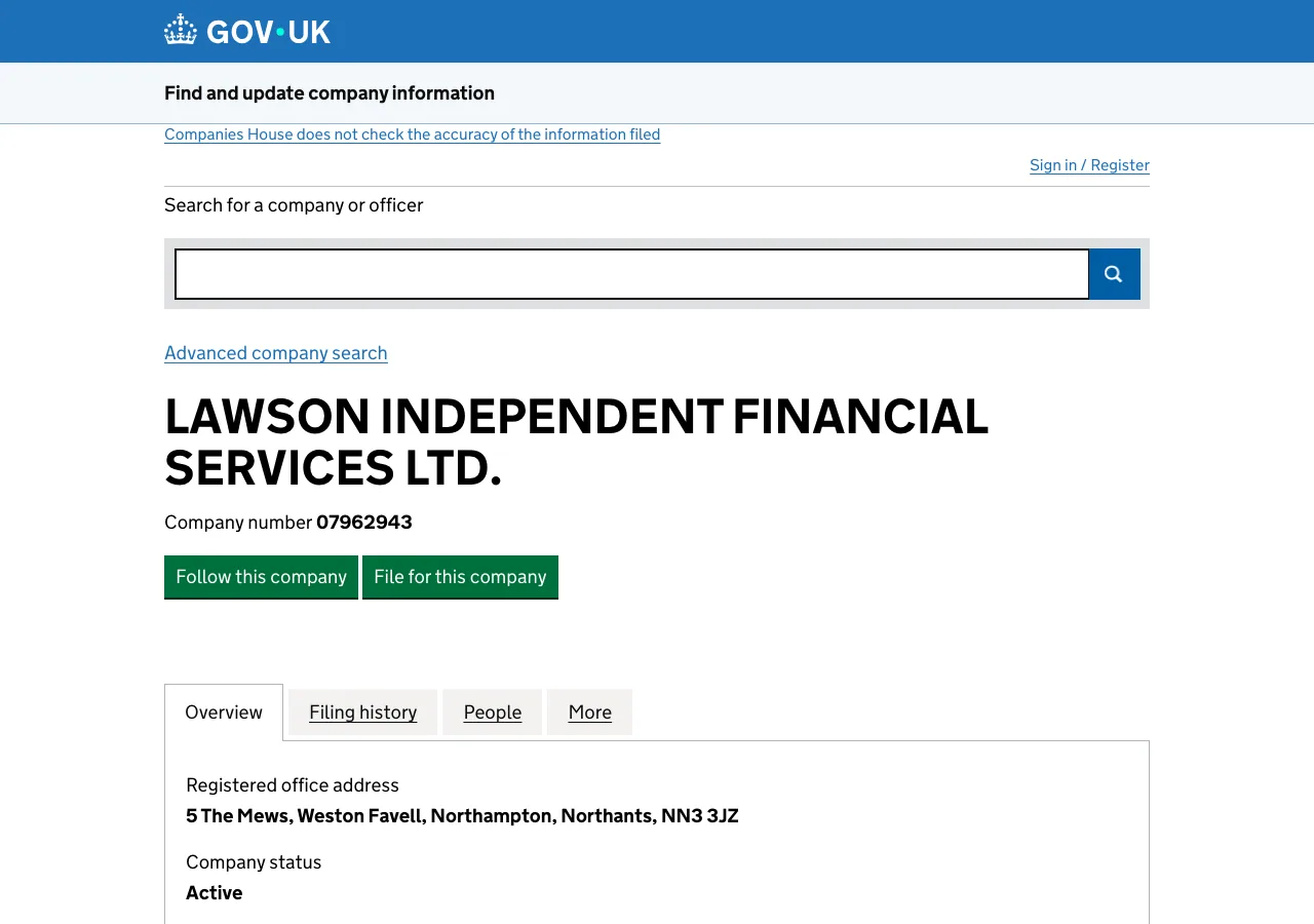 Lawson Independent Financial Services Ltd. website preview