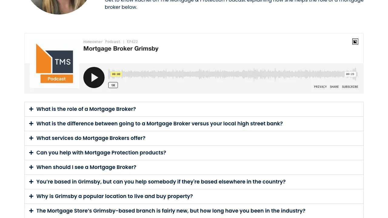 Rachel Davidson at The Mortgage Store Grimsby website preview