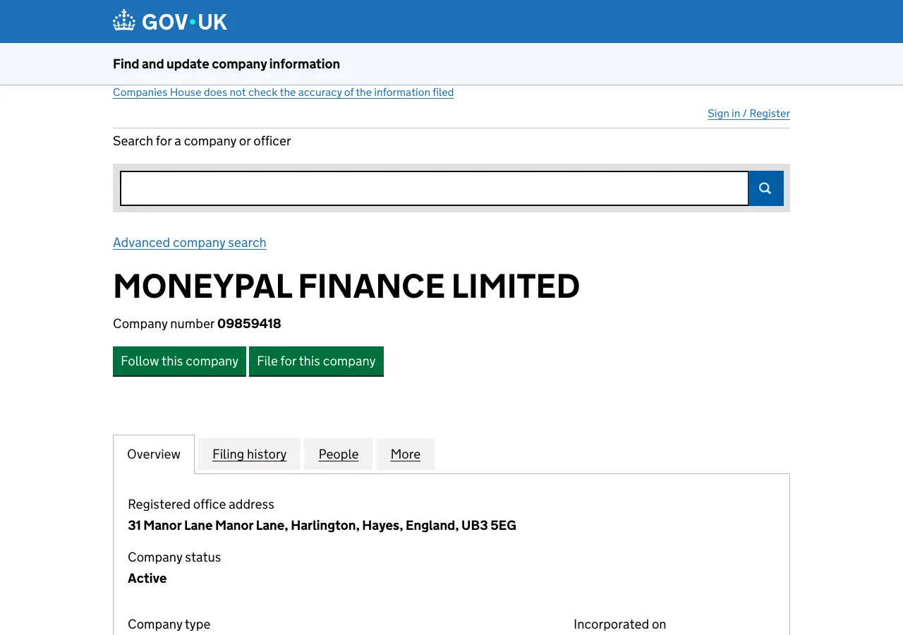 MoneyPal Finance Limited website preview