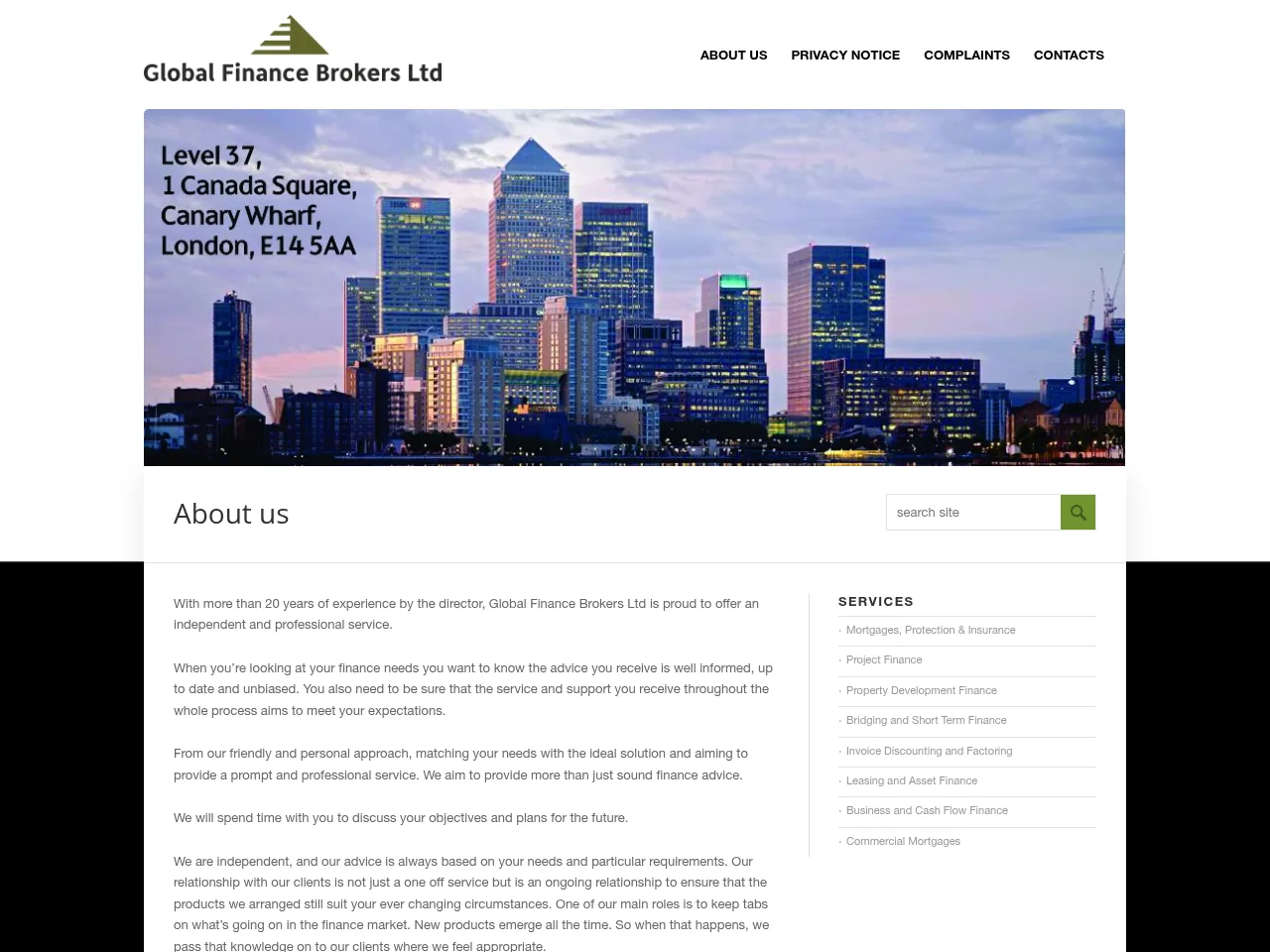 Global Finance Brokers Ltd website preview