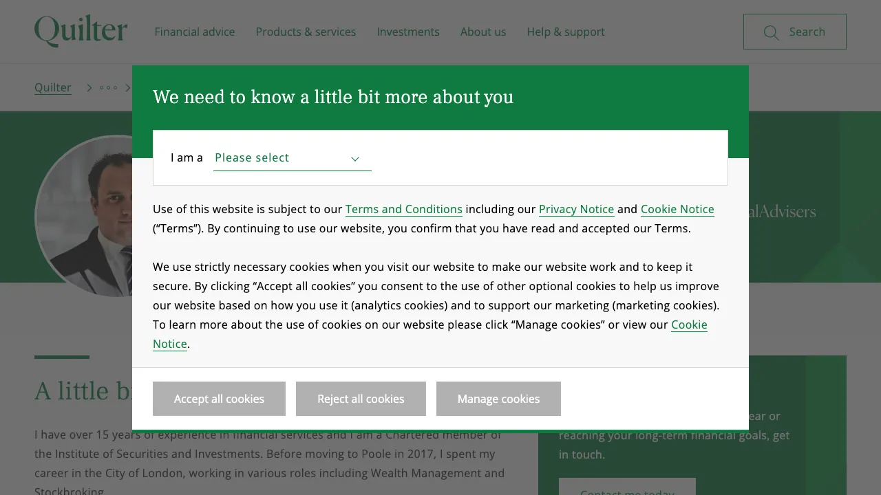 Ian Futcher Financial Adviser at Quilter Financial Advisers website preview