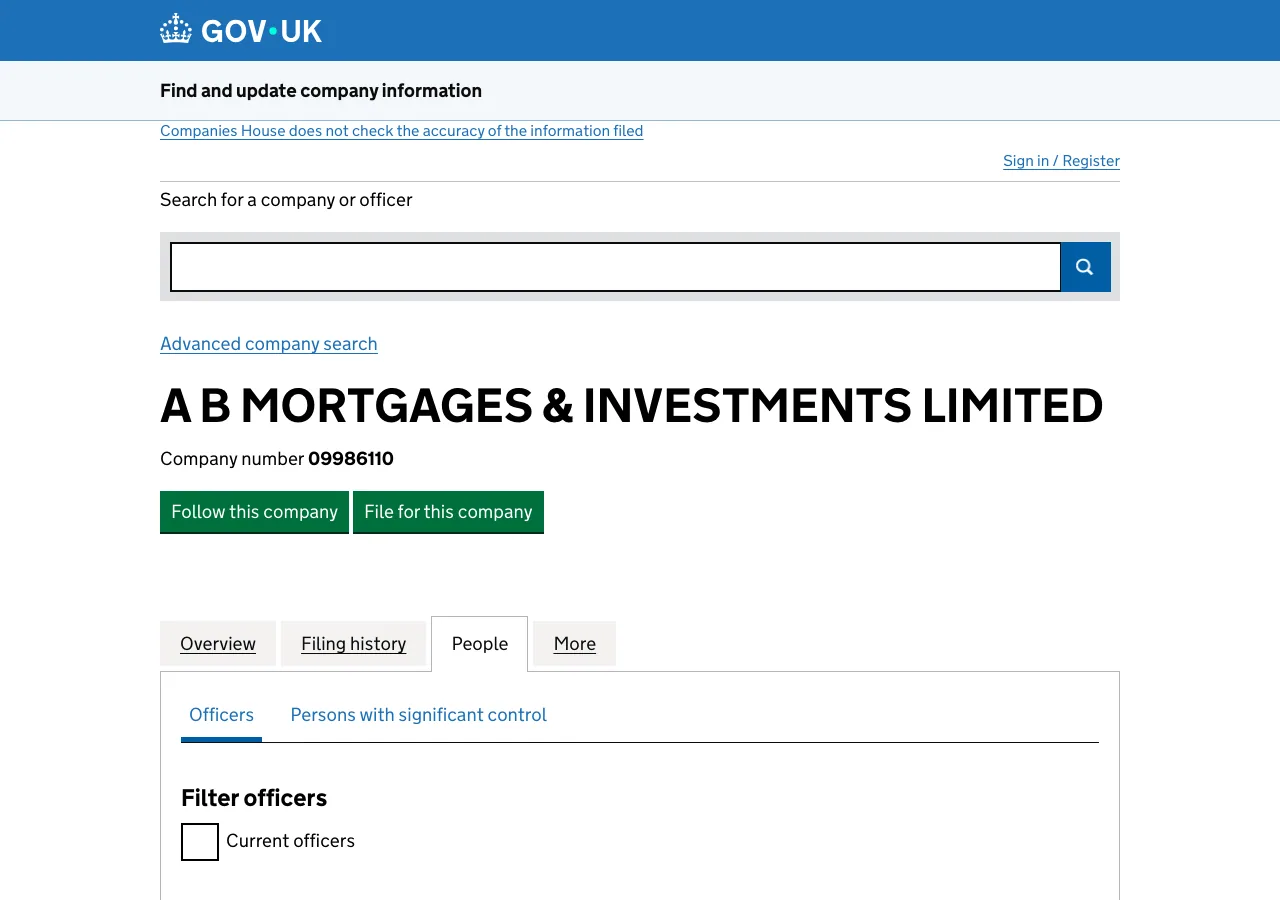A B Mortgages & Investments Limited website preview