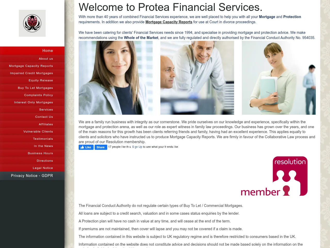 Protea Financial Services website preview
