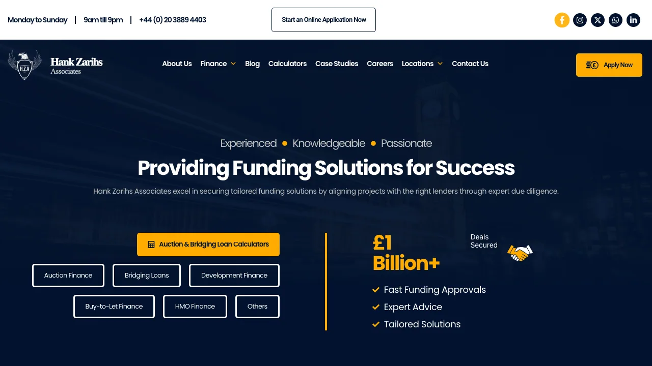 Bridging Loan Brokers - Hank Zarihs Associates website preview