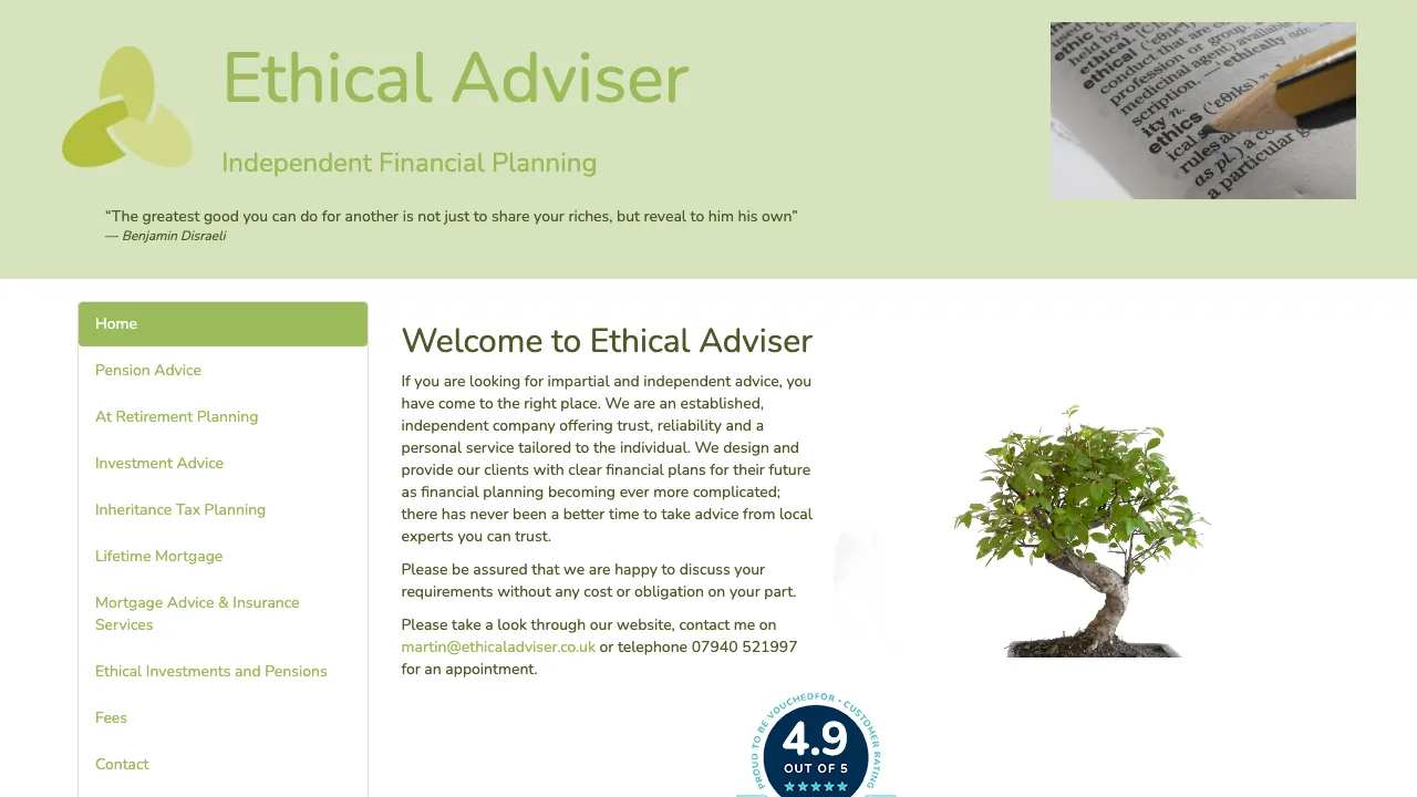 Ethical Adviser website preview