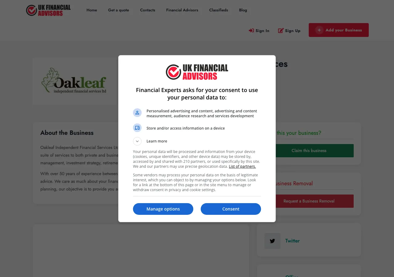 Oakleaf Independent Financial Services Ltd website preview