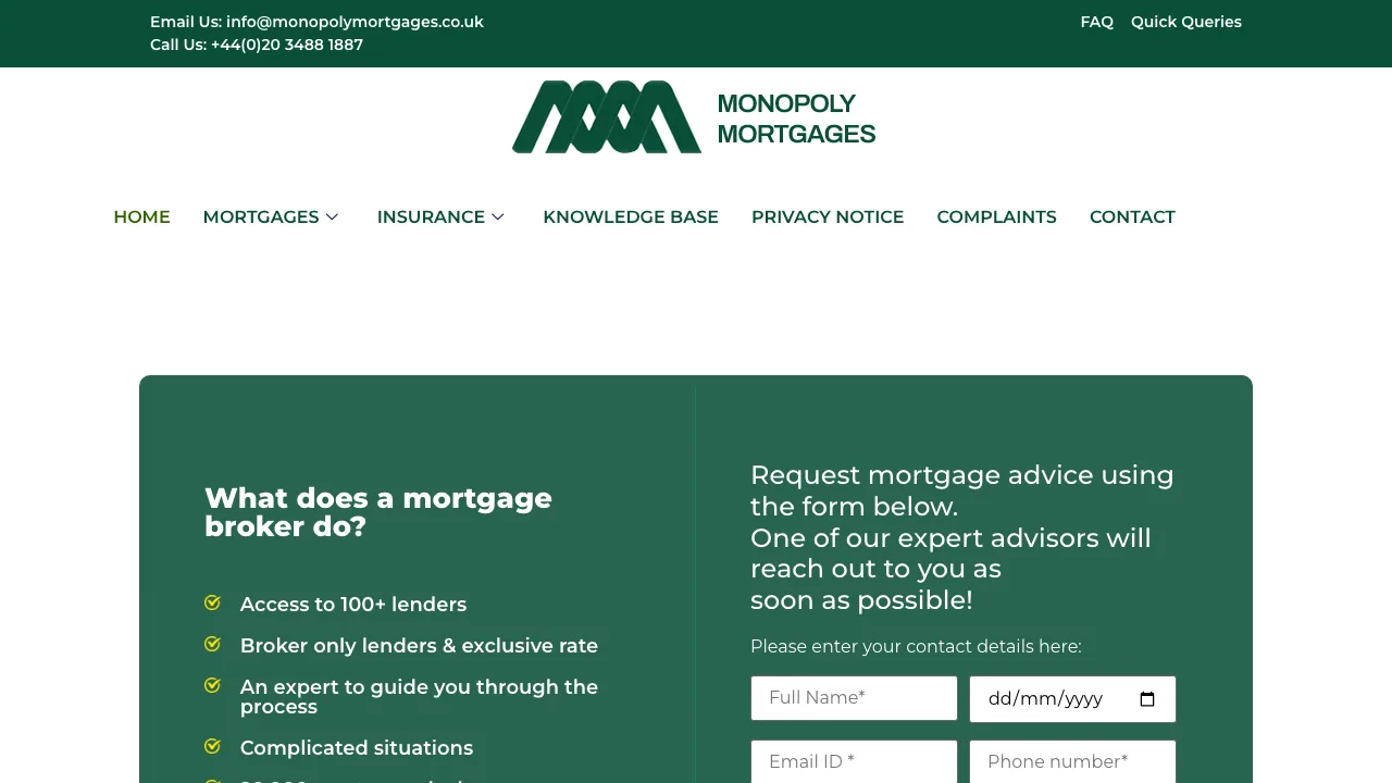 Monopoly Mortgages website preview
