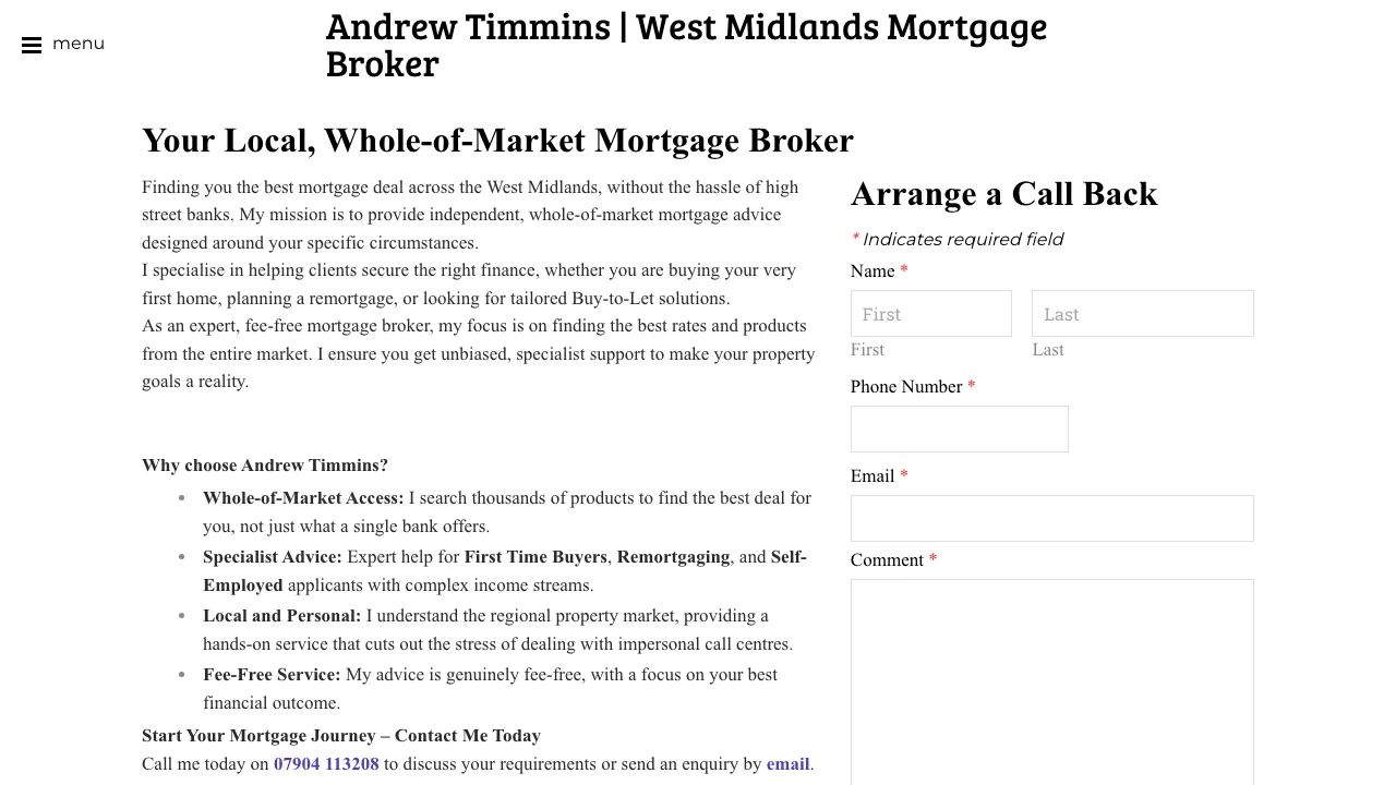 Andrew Timmins - Free Mortgage Broker Wolverhampton website preview