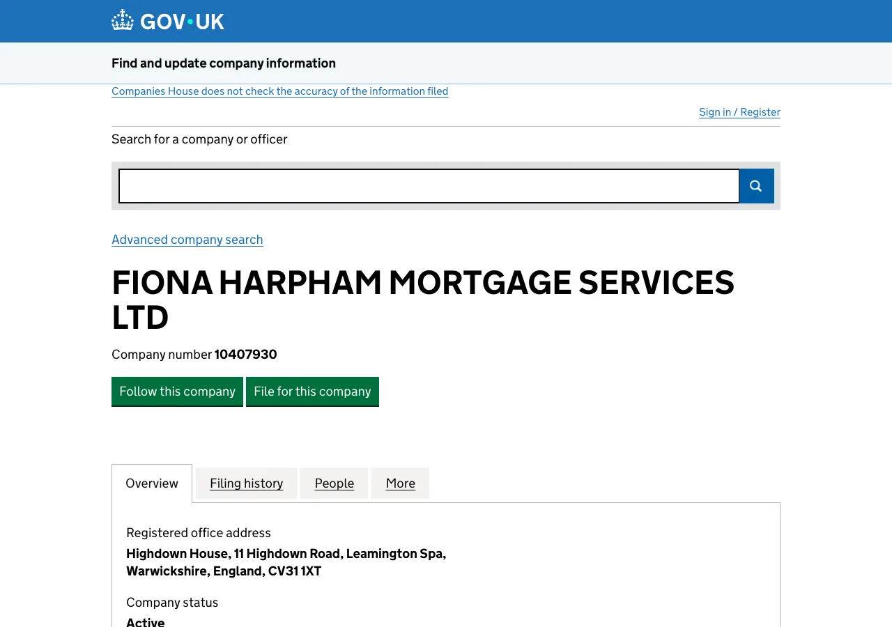 Fiona Harpham Mortgage Services Ltd website preview