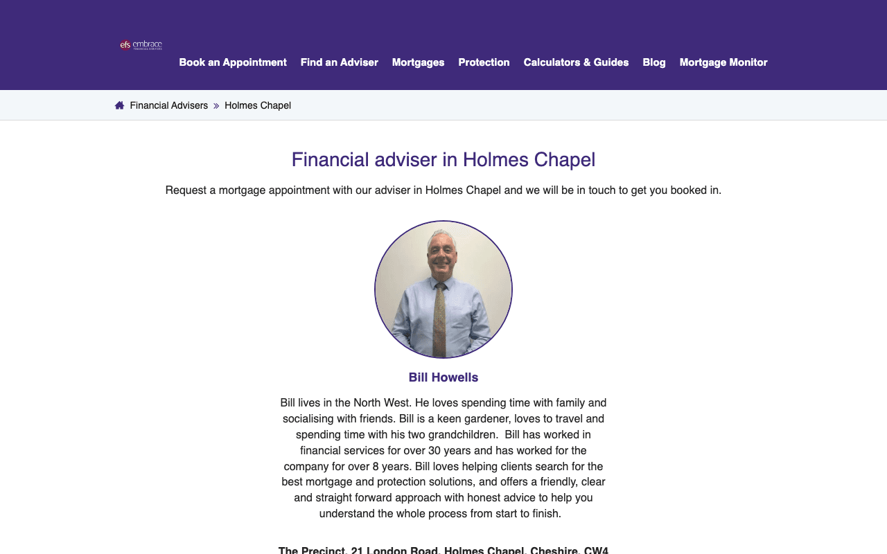 Embrace Financial Services - Holmes Chapel website preview