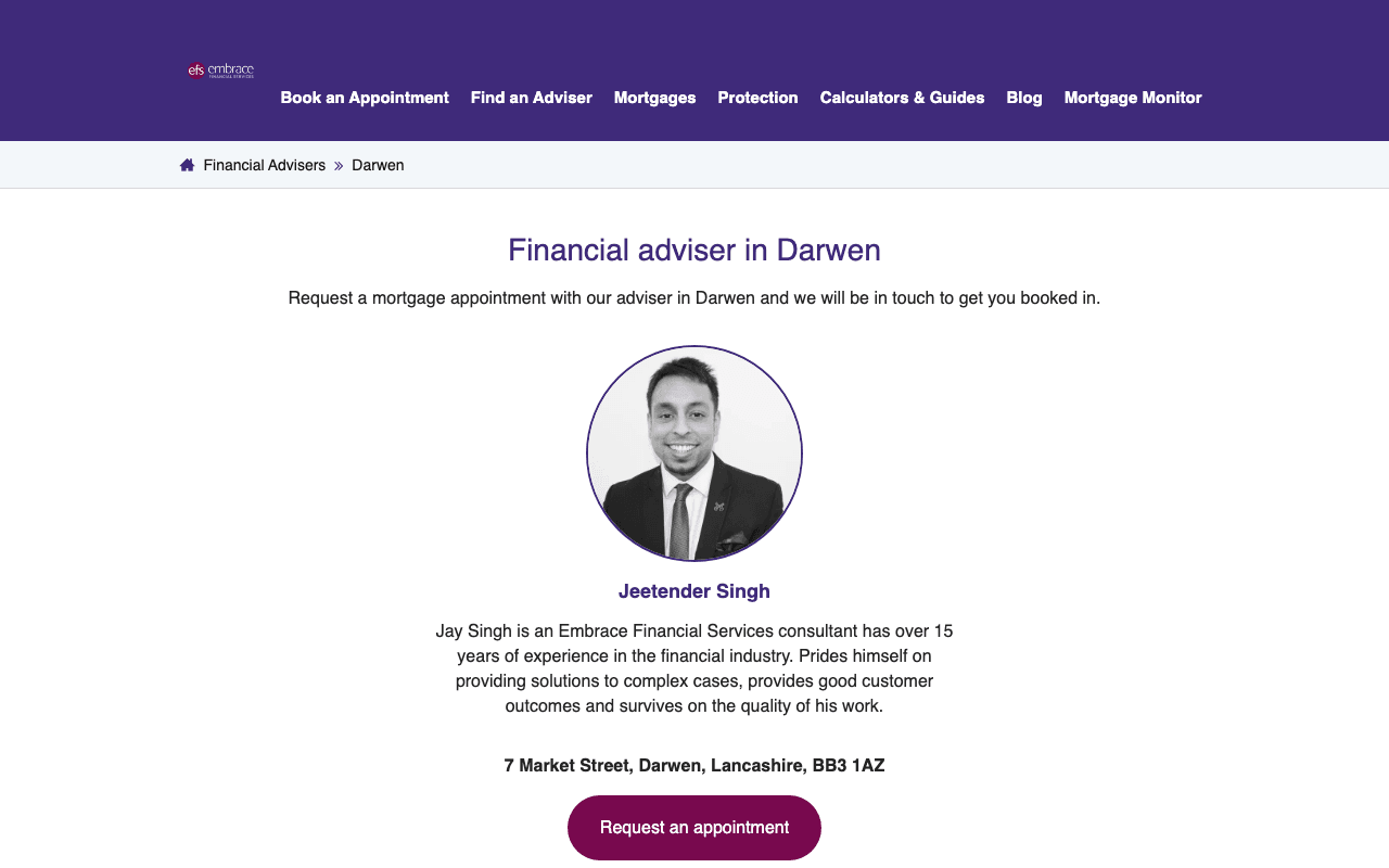 Embrace Financial Services - Darwen website preview
