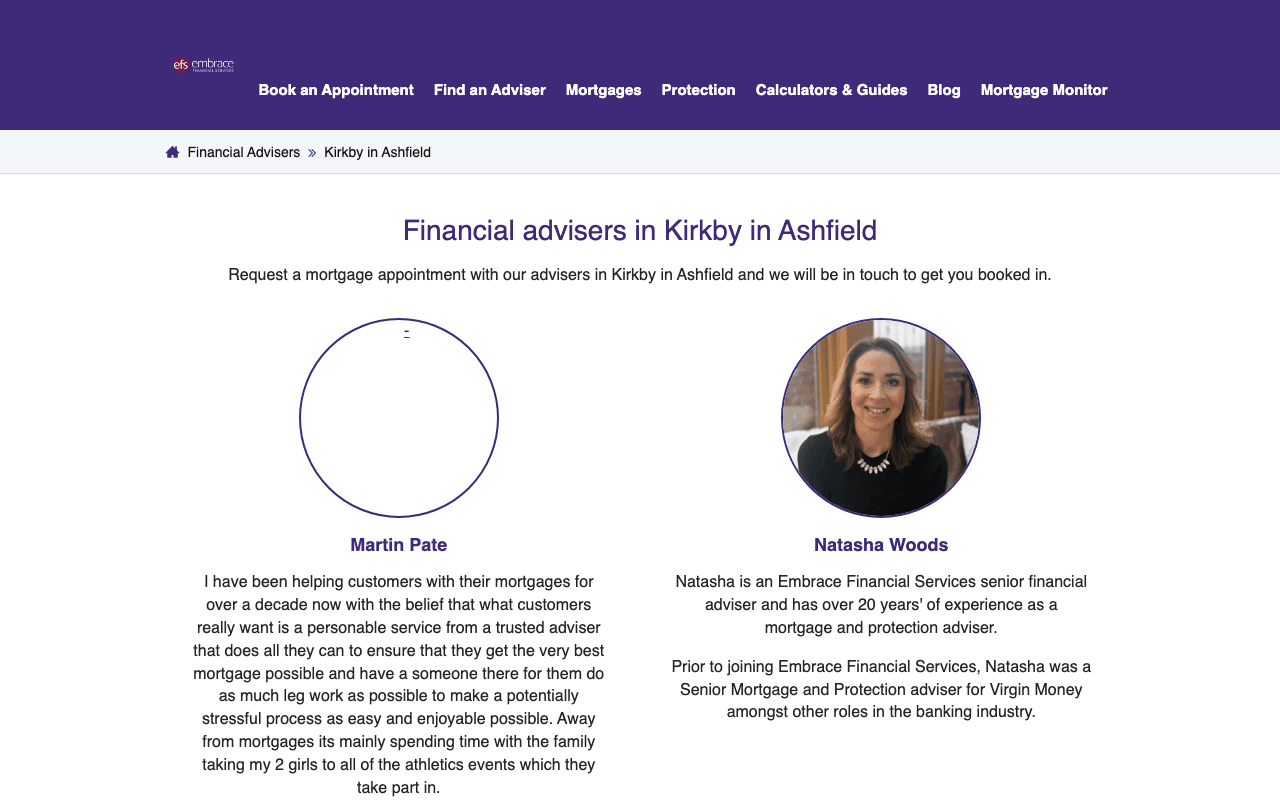 Embrace Financial Services - Kirkby in Ashfield website preview