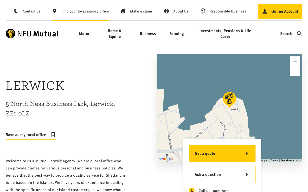 NFU Mutual Lerwick website preview