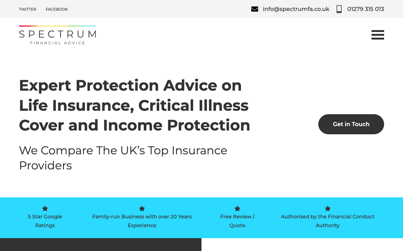 Spectrum Financial Advice website preview