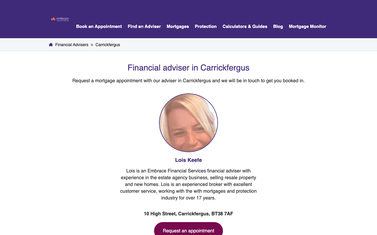 Embrace Financial Services - Carrickfergus website preview