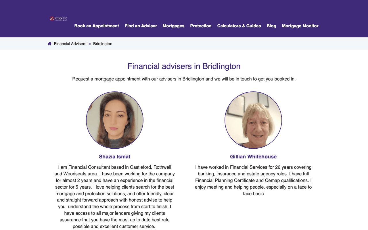 Embrace Financial Services - Bridlington website preview