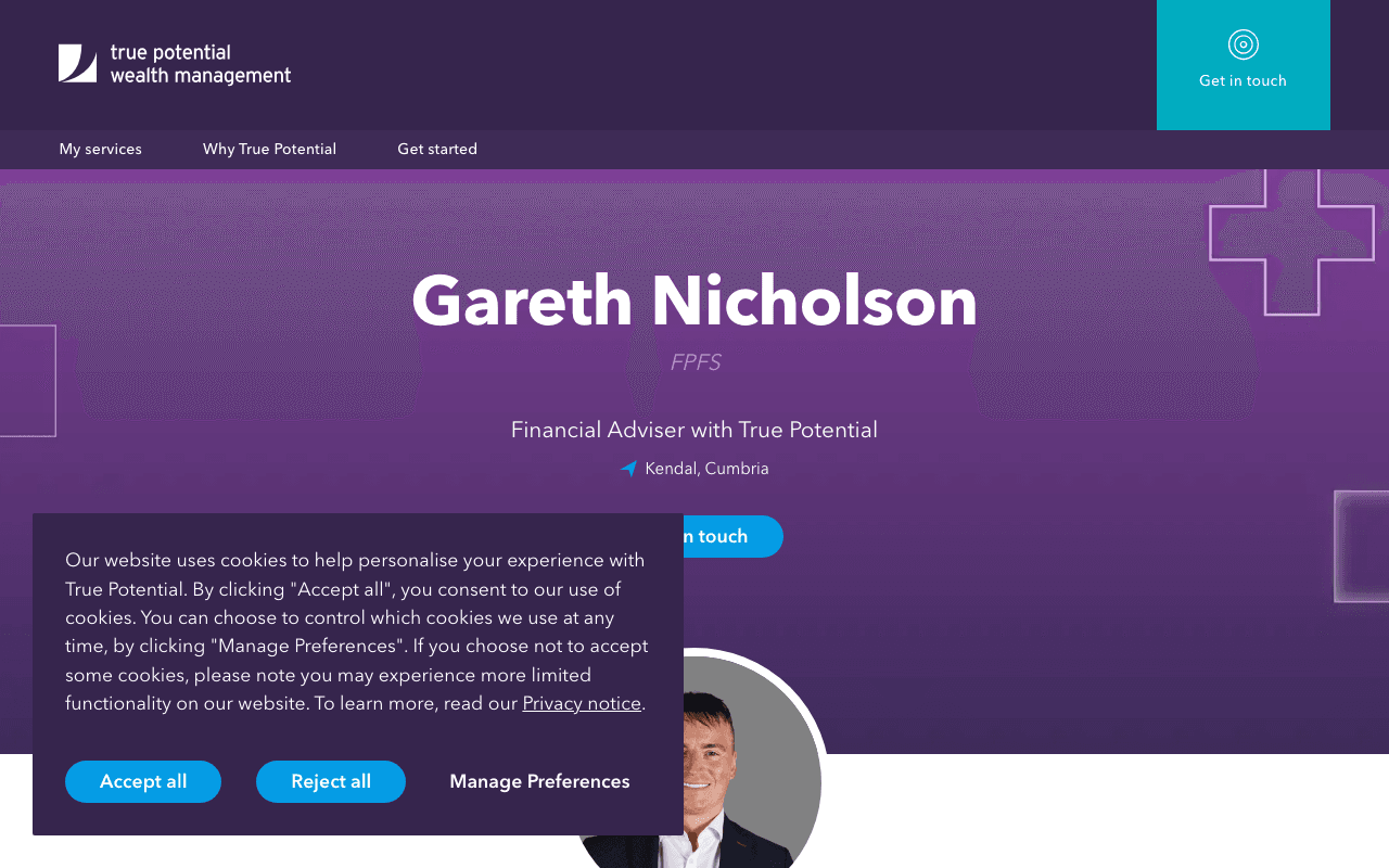 Gareth Nicholson at True Potential website preview