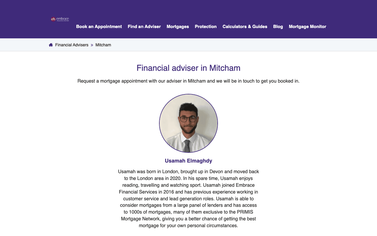 Embrace Financial Services - Mitcham website preview