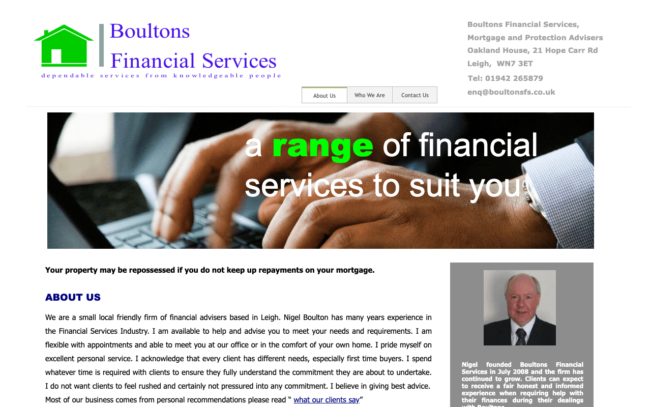 Boultons Financial Services website preview