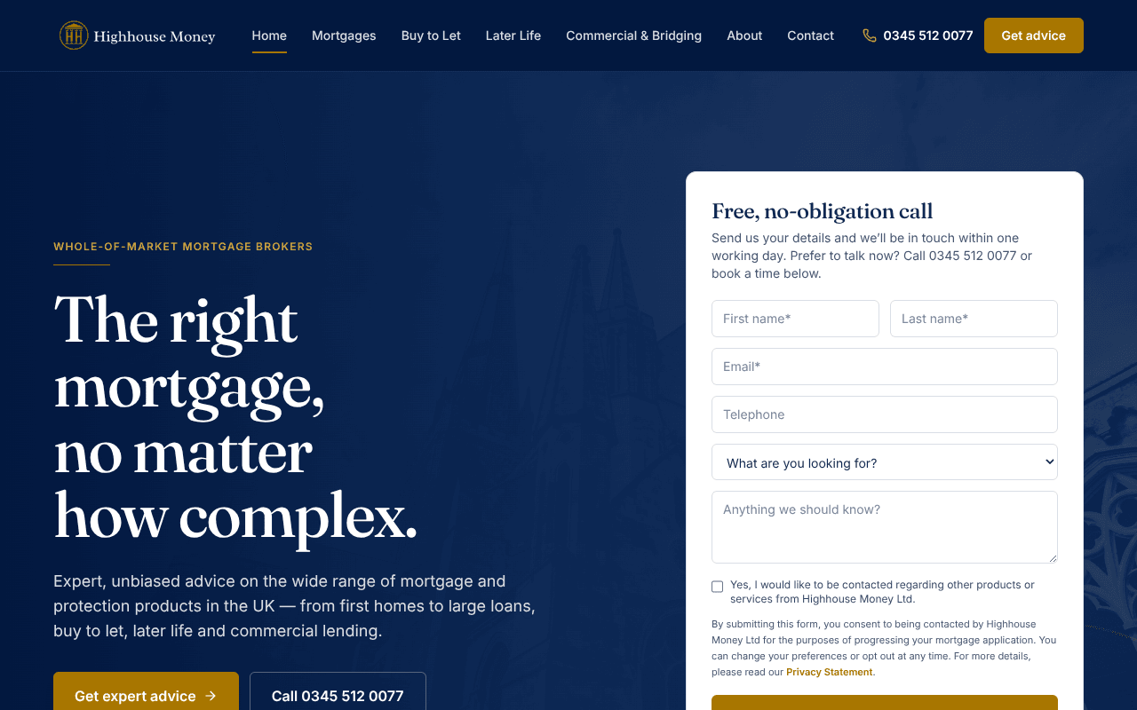 Highhouse Money website preview