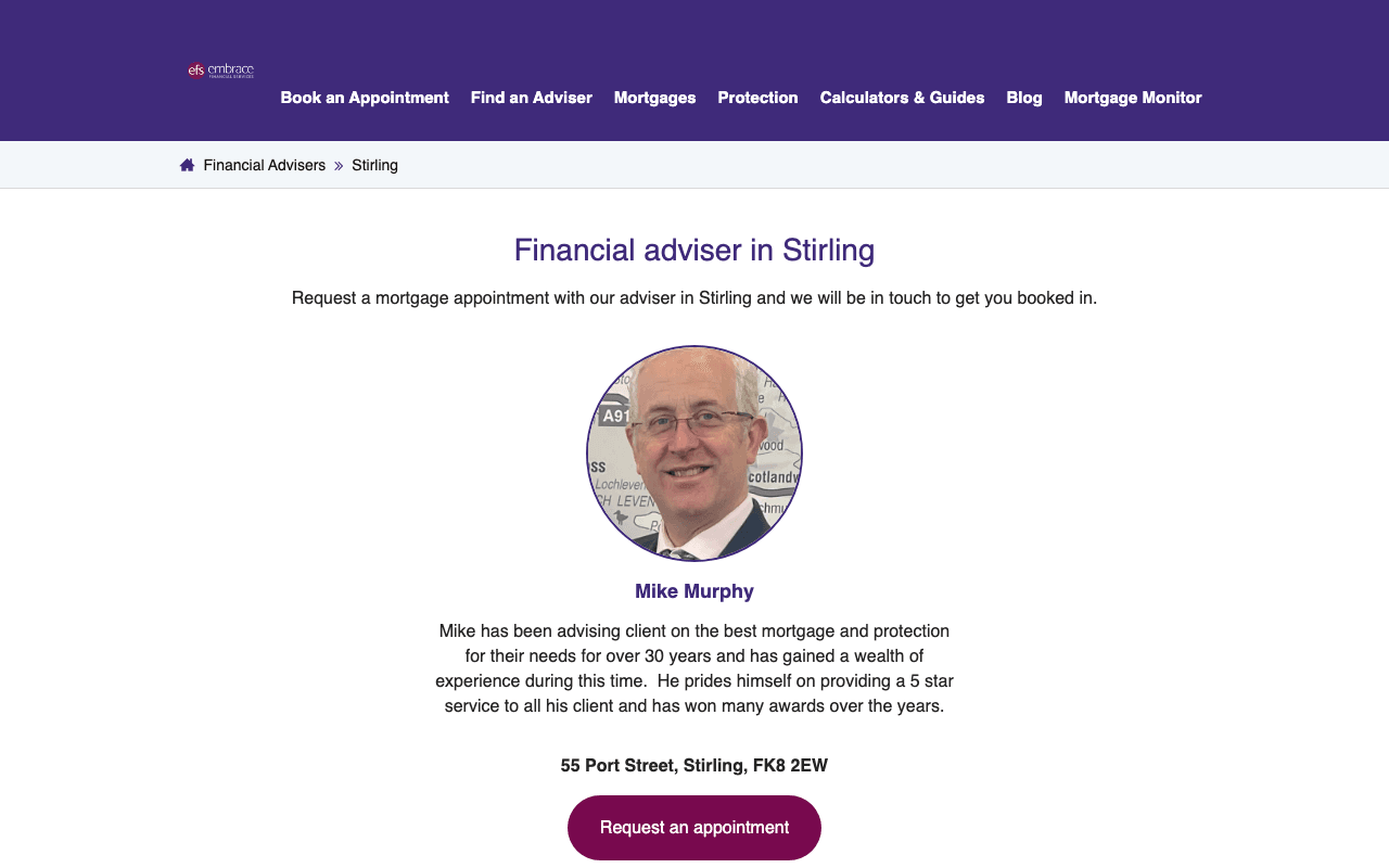 Embrace Financial Services - Stirling website preview